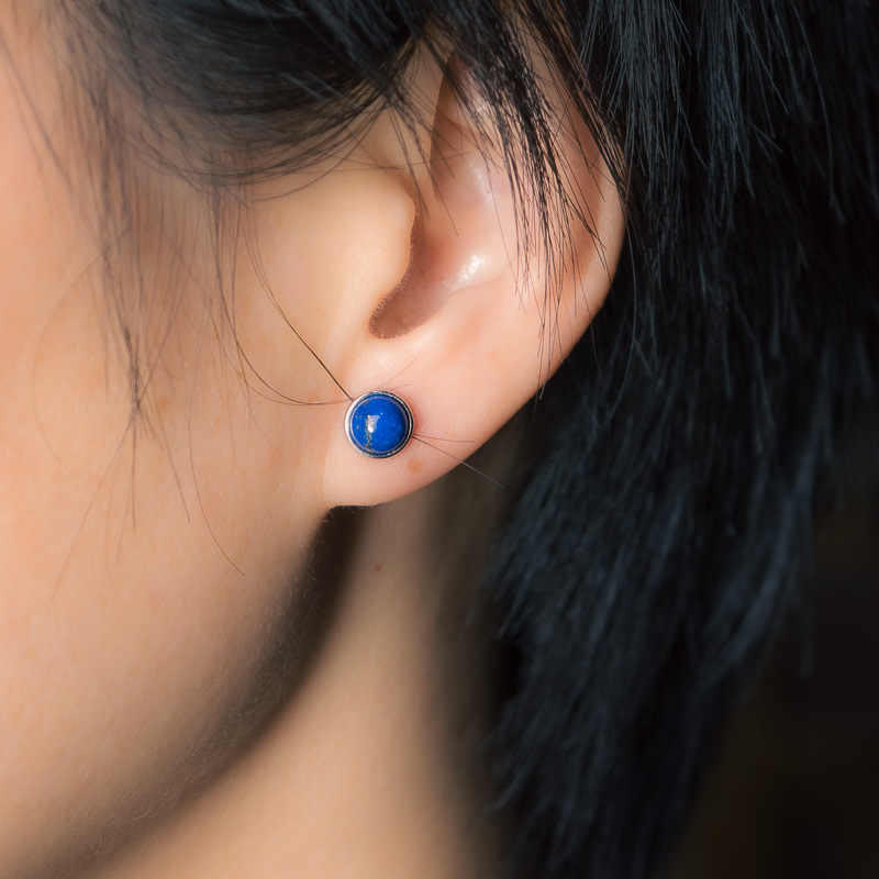 ATELIER-TIBET – Boucles d’Oreilles Clous en Lazurite (Lapis-Lazuli) Naturelle 7 mm – Argent 925