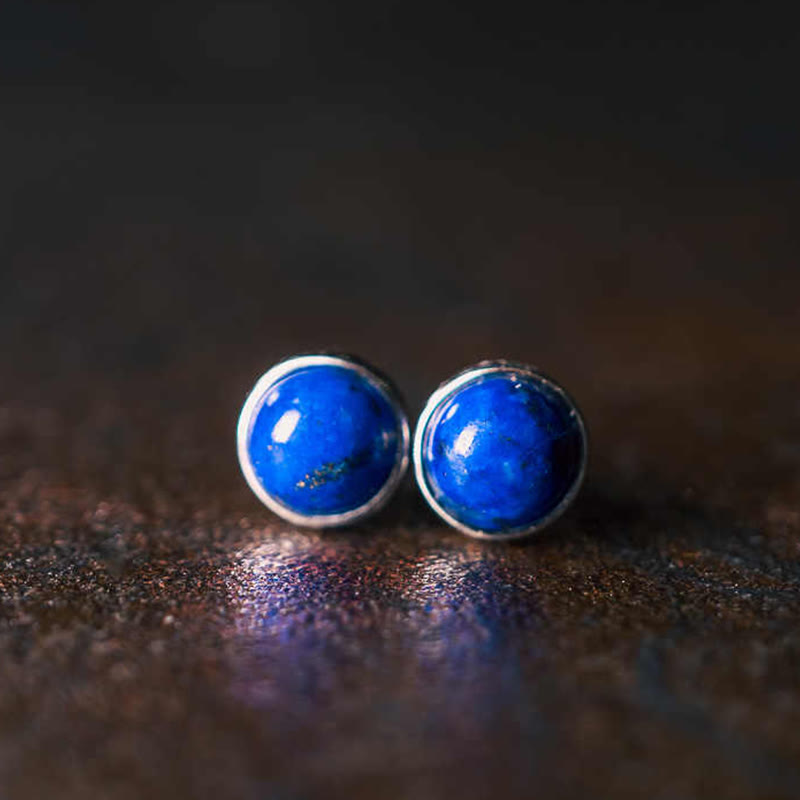 ATELIER-TIBET – Boucles d’Oreilles Clous en Lazurite (Lapis-Lazuli) Naturelle 7 mm – Argent 925