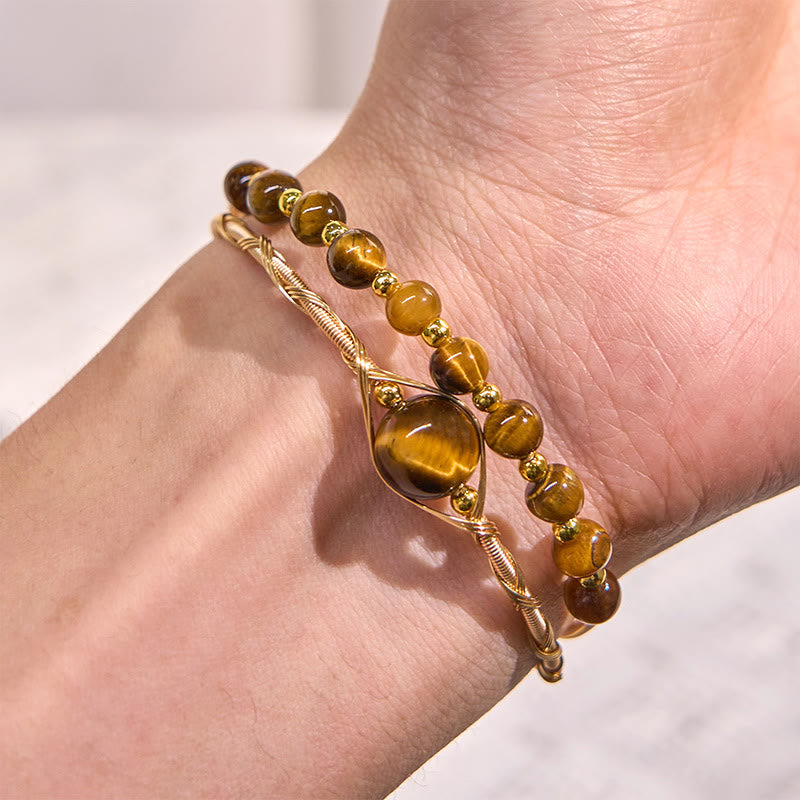 ATELIER-TIBET – Bracelet Manchette en Œil de Tigre Naturel & Cuivre Gold Filled 14 Carats | Protection & Confiance Symbolique