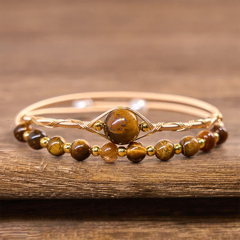 ATELIER-TIBET – Bracelet Manchette en Œil de Tigre Naturel & Cuivre Gold Filled 14 Carats | Protection & Confiance Symbolique