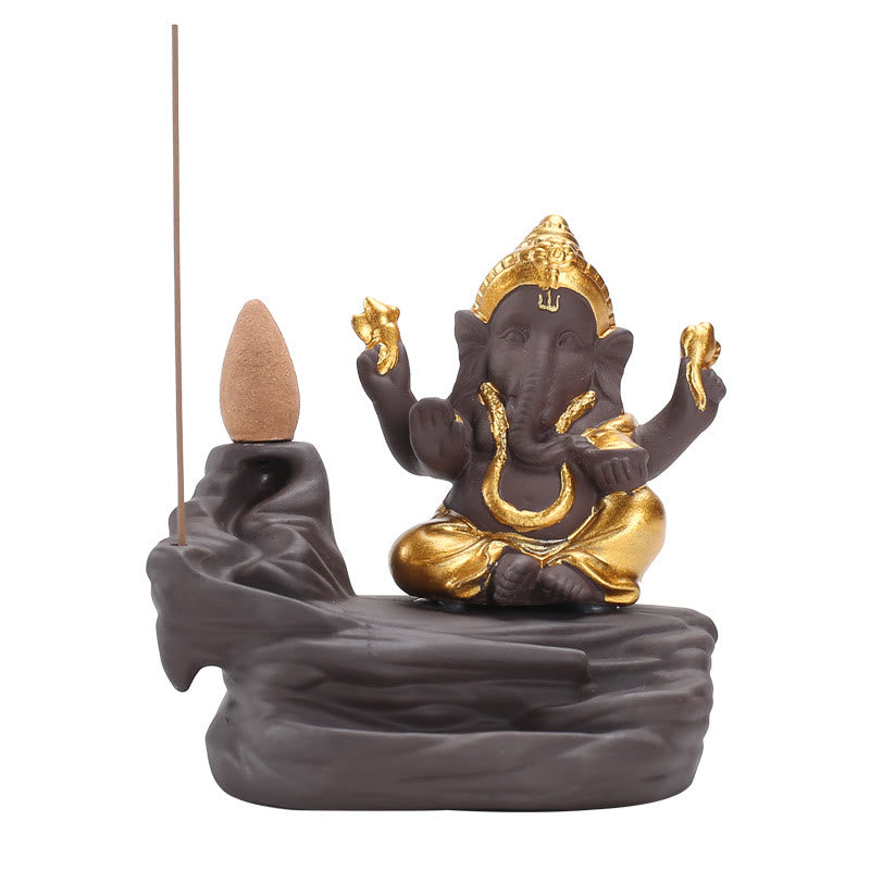 ATELIER-TIBET – Brûleur d’Encens Ganesh Argile Pourpre 10,1×11 cm – Symbole de Protection