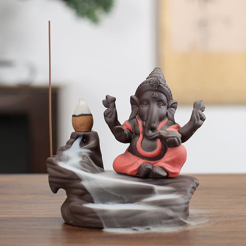 ATELIER-TIBET – Brûleur d’Encens Ganesh Argile Pourpre 10,1×11 cm – Symbole de Protection