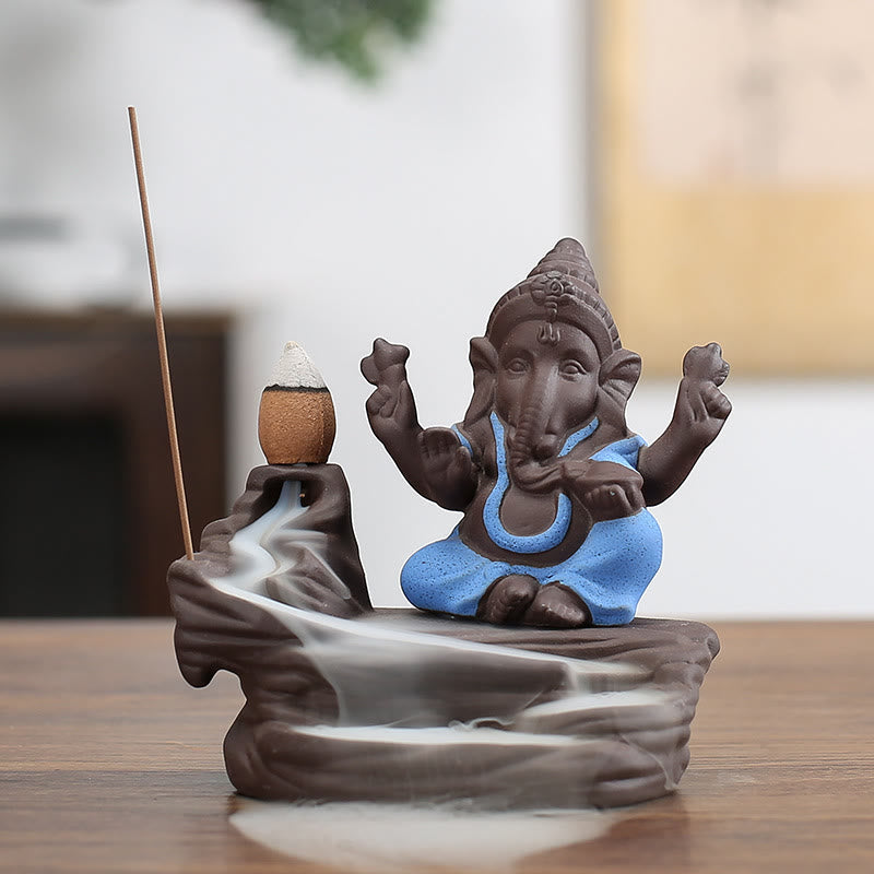 ATELIER-TIBET – Brûleur d’Encens Ganesh Argile Pourpre 10,1×11 cm – Symbole de Protection