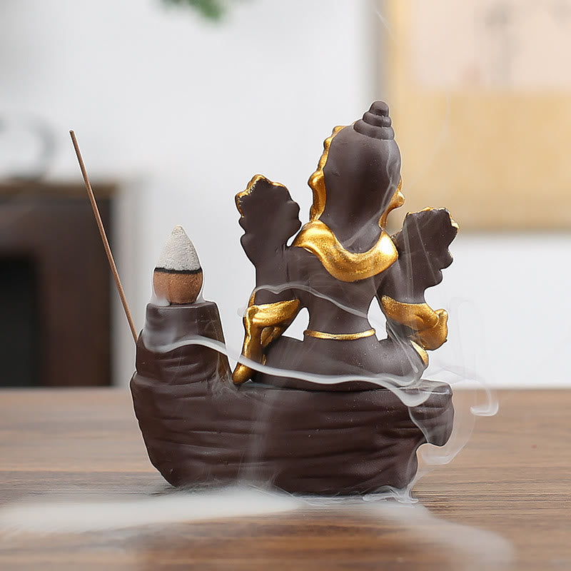 ATELIER-TIBET – Brûleur d’Encens Ganesh Argile Pourpre 10,1×11 cm – Symbole de Protection