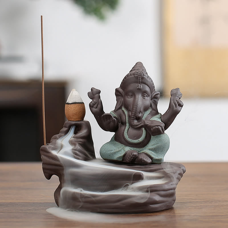 ATELIER-TIBET – Brûleur d’Encens Ganesh Argile Pourpre 10,1×11 cm – Symbole de Protection