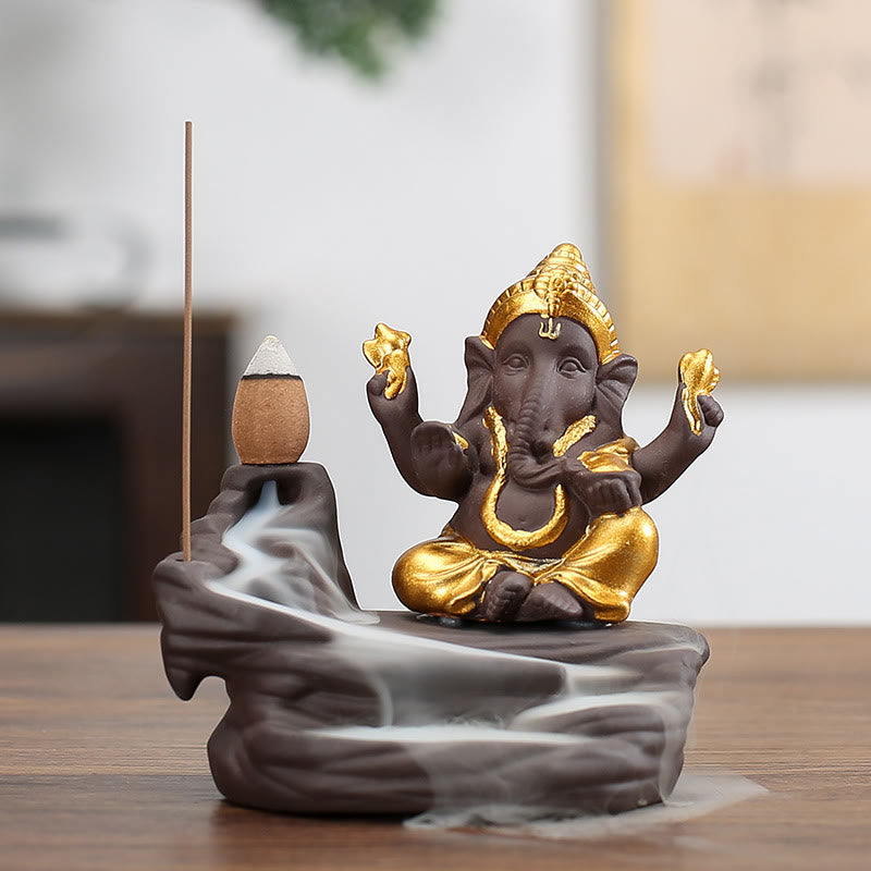 ATELIER-TIBET – Brûleur d’Encens Ganesh Argile Pourpre 10,1×11 cm – Symbole de Protection