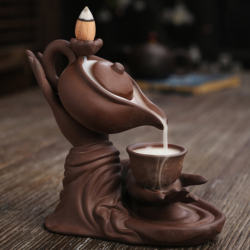 ATELIER-TIBET – Porte-Encens Main de Bouddha Céramique – Effet Fumée à Reflux 13,7 cm
