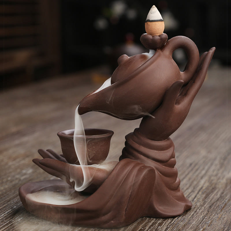 ATELIER-TIBET – Porte-Encens Main de Bouddha Céramique – Effet Fumée à Reflux 13,7 cm