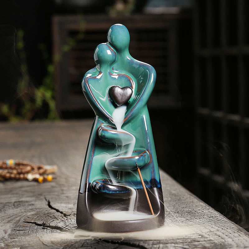 ATELIER-TIBET – Porte-Encens à Reflux Couple d’Amoureux en Céramique 7,3 cm
