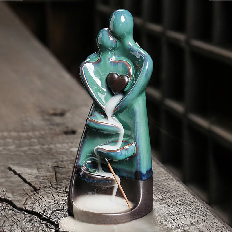 ATELIER-TIBET – Porte-Encens à Reflux Couple d’Amoureux en Céramique 7,3 cm