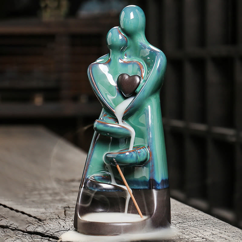 ATELIER-TIBET – Porte-Encens à Reflux Couple d’Amoureux en Céramique 7,3 cm