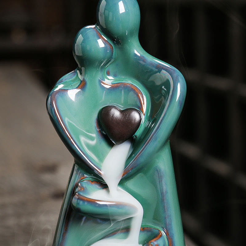 ATELIER-TIBET – Porte-Encens à Reflux Couple d’Amoureux en Céramique 7,3 cm