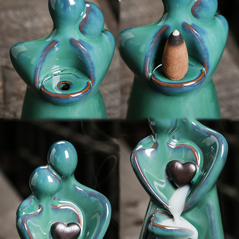 ATELIER-TIBET – Porte-Encens à Reflux Couple d’Amoureux en Céramique 7,3 cm