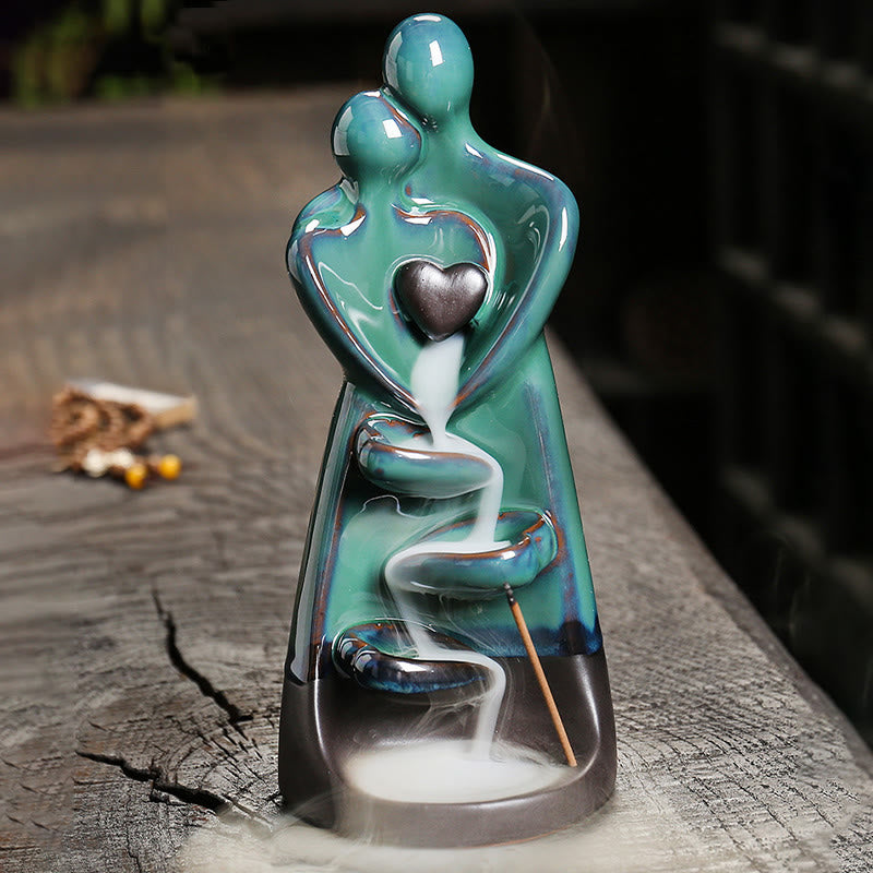 ATELIER-TIBET – Porte-Encens à Reflux Couple d’Amoureux en Céramique 7,3 cm