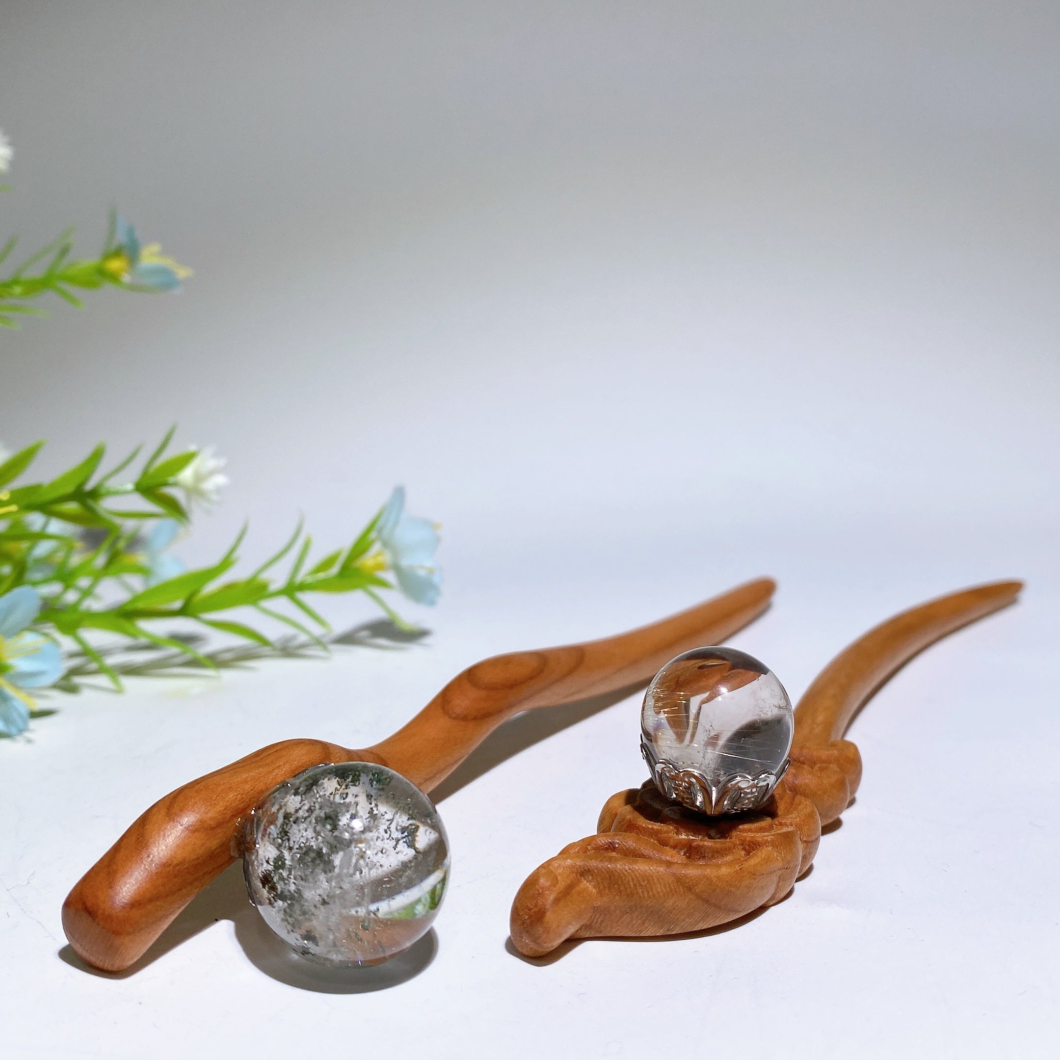 ATELIER-TIBET Pic à Cheveux Quartz Rutile ou Quartz Jardin 18cm