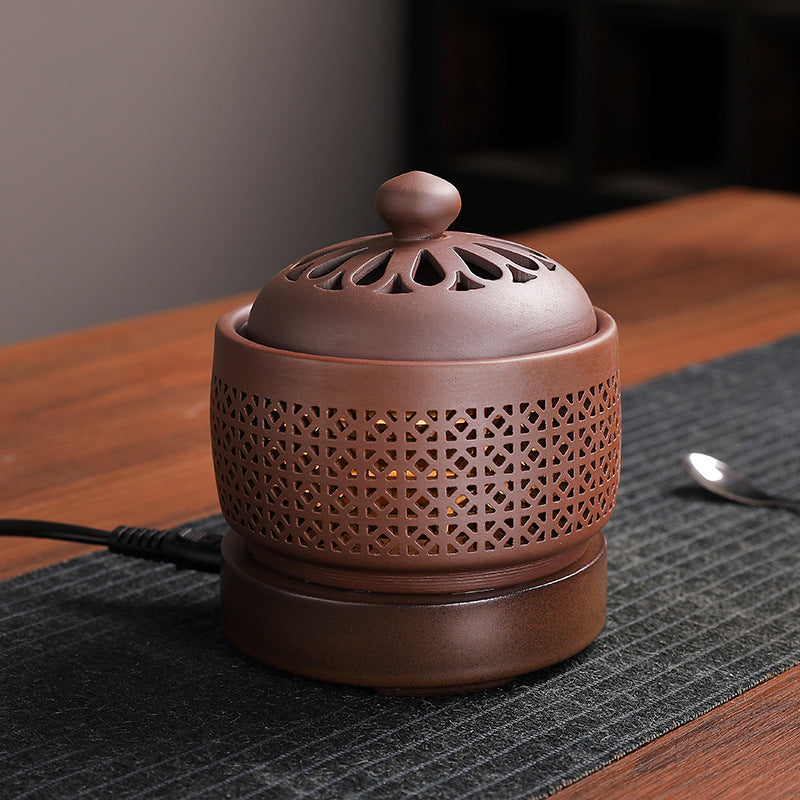 ATELIER-TIBET | Brûleur d’Encens Électrique Zisha avec Veilleuse – Argile Traditionnelle