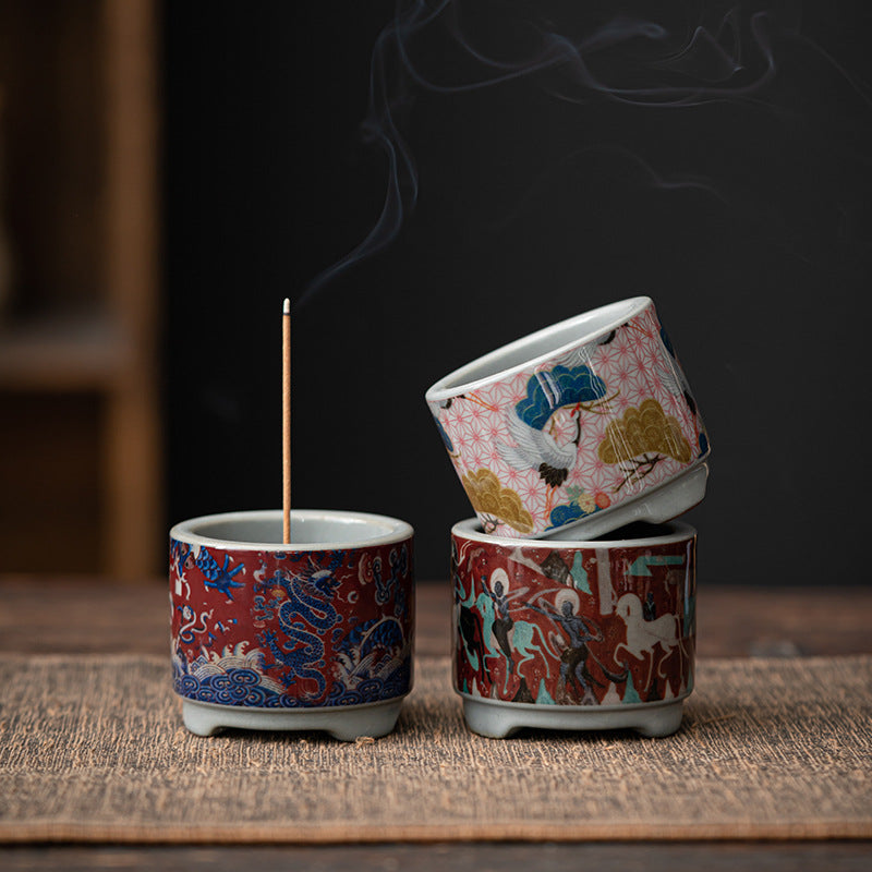 ATELIER-TIBET Porte-Encens Zen en Céramique – Série Bateau Lotus & Pêcheur (6 cm)