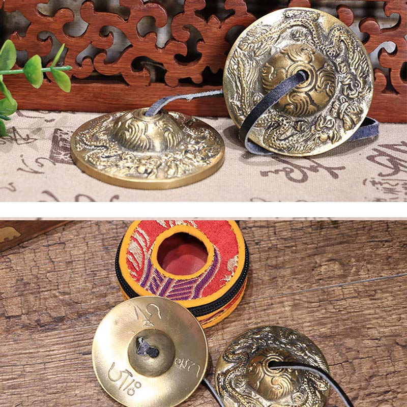 ATELIER-TIBET Tingsha Tibétaine Six Mots Vrais Dragon Cuivre Équilibre Décoration Avec Sac