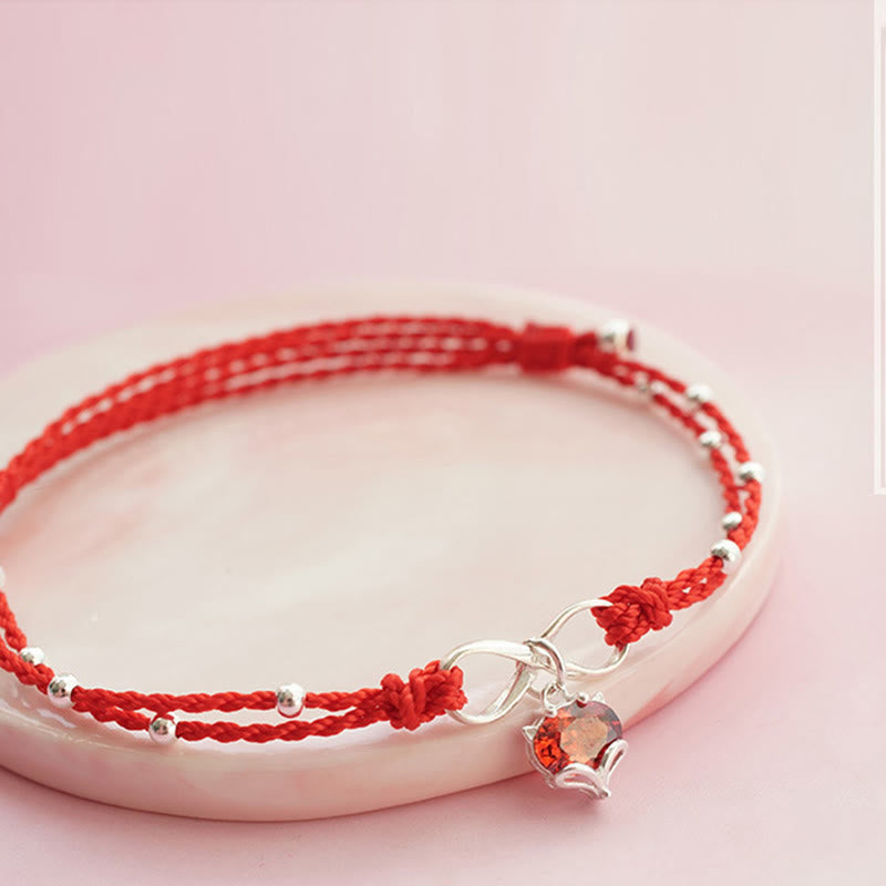 ATELIER-TIBET – Bracelet de Cheville Spirituel Fil Rouge Cœur Infini (Ajustable)