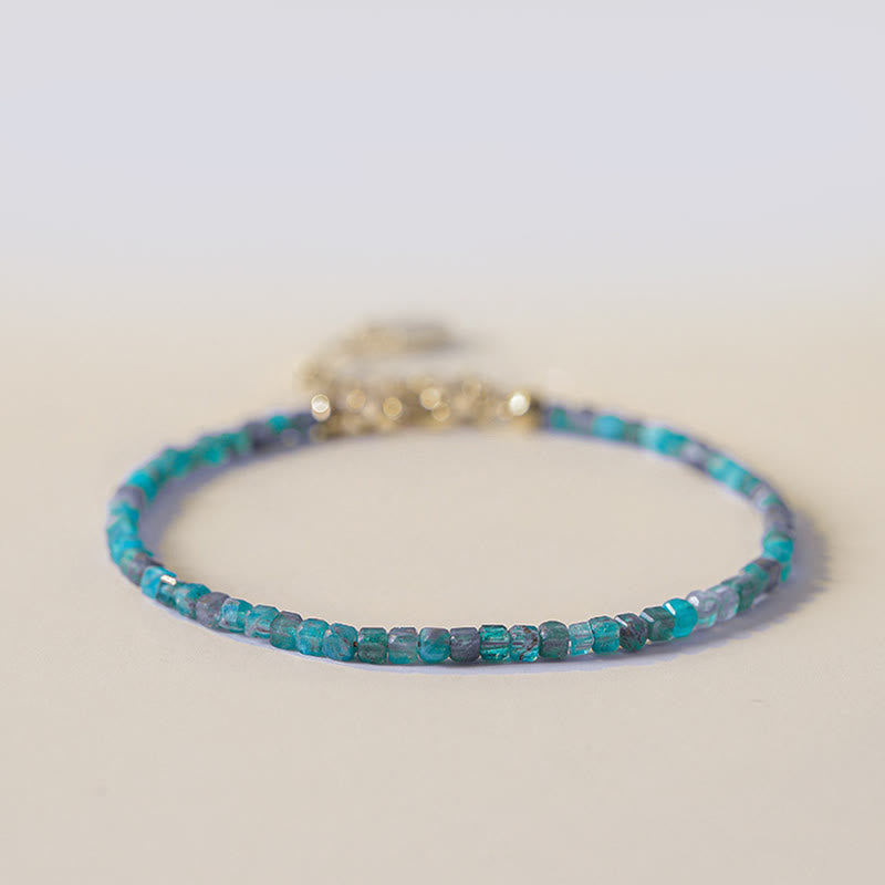 ATELIER-TIBET Bracelet Apatite 2,5 mm et Cœur Plaqué Or 14K