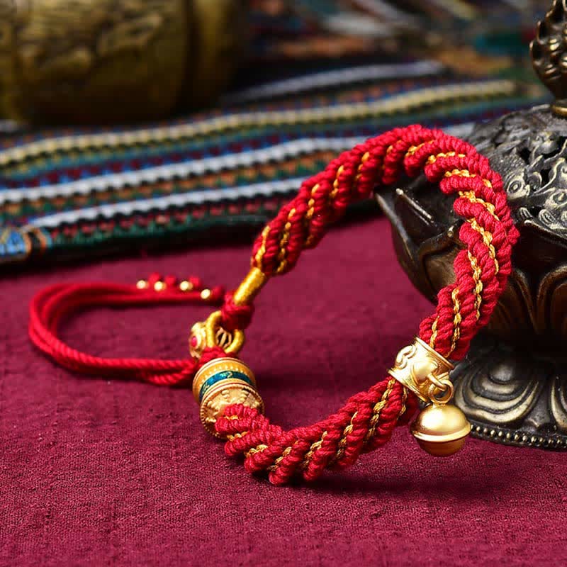 ATELIER-TIBET – Bracelet de Prière Tibétain Thangka en Fil Rouge, Protection & Chance
