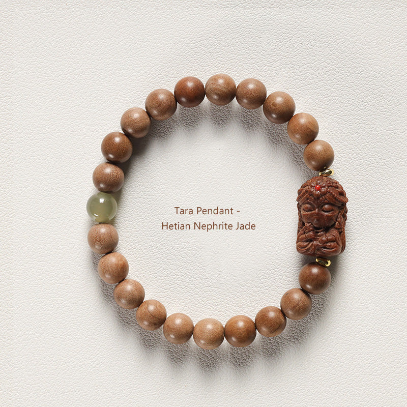 ATELIER-TIBET Bracelet Mala Tara en Bois de Santal Ancien & Pierres Naturelles – Perles ~8 mm