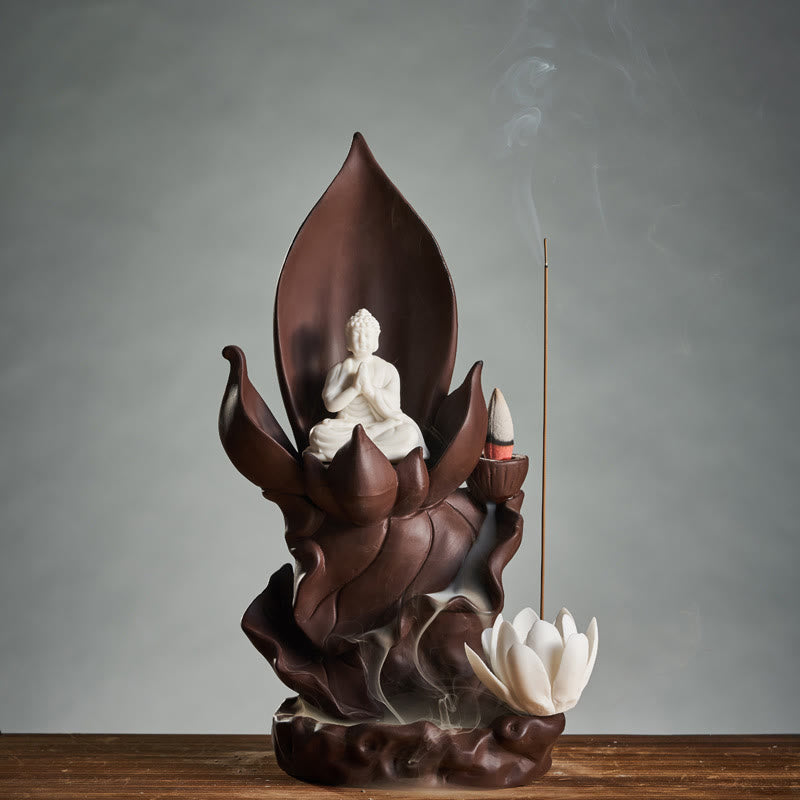ATELIER-TIBET – Brûleur d’Encens Bouddha Lotus en Argile Violet – Porte-Encens Zen & Méditation