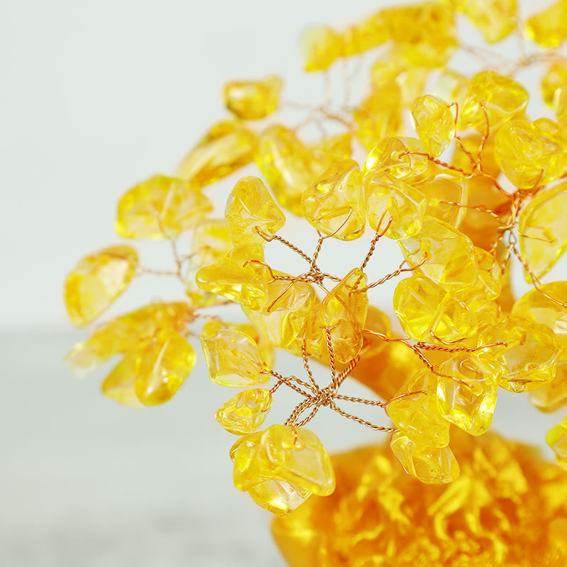 ATELIER-TIBET Citrine naturelle Ornement de pierre précieuse pour arbre à argent - Feng Shui pour la prospérité