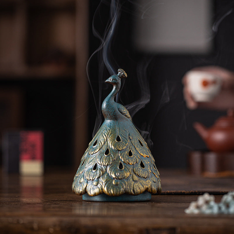 ATELIER-TIBET | Brûleur d’Encens Paon en Céramique – Sculpture Élégante Artisanale