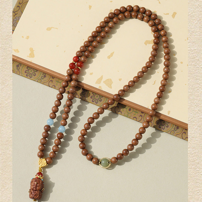ATELIER-TIBET Bracelet Mala en Bois de Santal Ancien – Symboles Sacrés & Pierres Naturelles