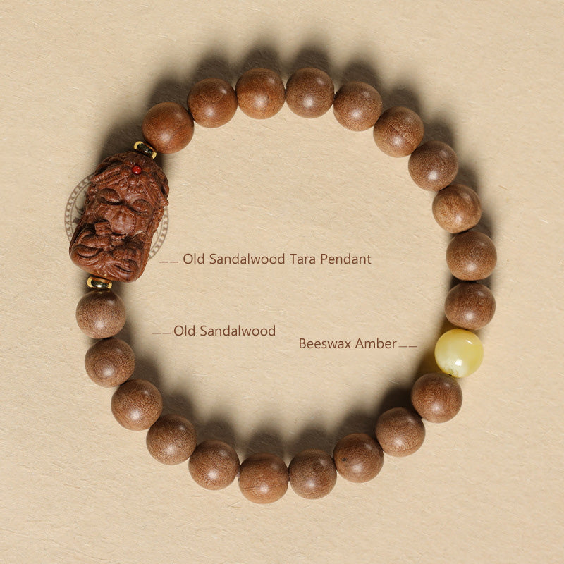 ATELIER-TIBET Bracelet Mala Tara en Bois de Santal Ancien & Pierres Naturelles – Perles ~8 mm