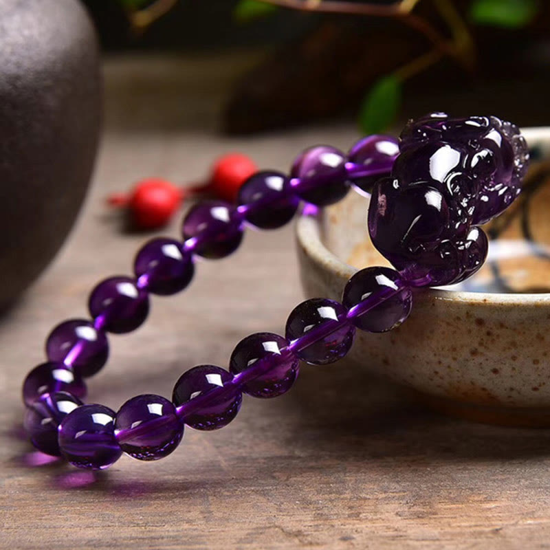 ATELIER-TIBET Bracelet Améthyste & Pi Xiu – Perles 10 / 12 / 14 mm