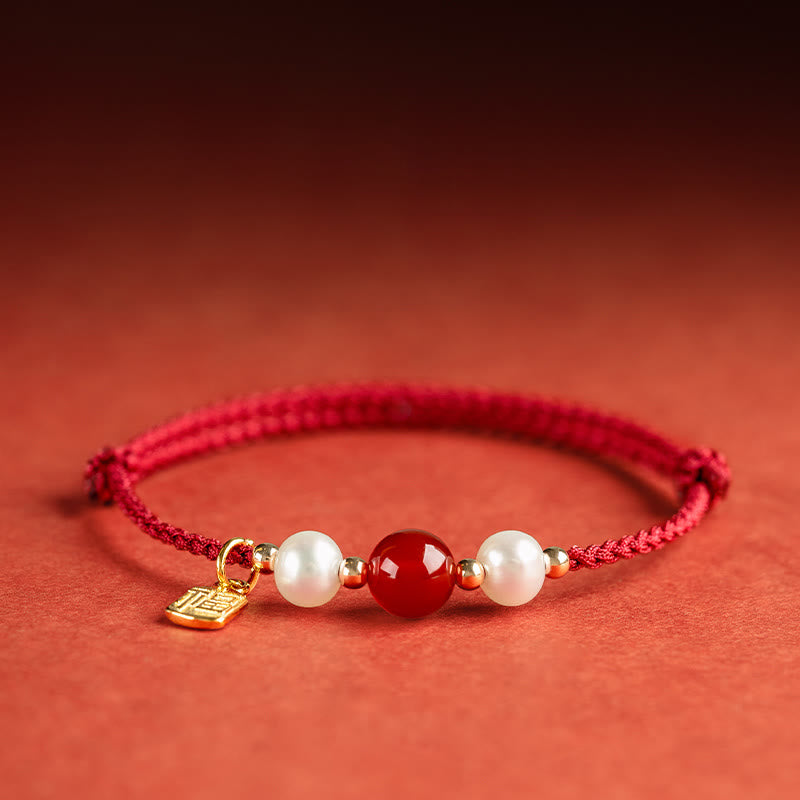 ATELIER-TIBET – Bracelet Fil Rouge en Argent Sterling 925 avec Symbole Fu (福)