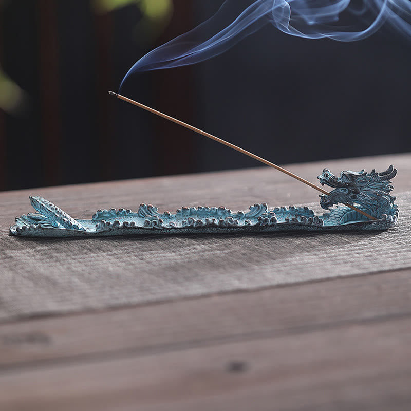ATELIER-TIBET Brûleur d'encens en alliage de force de dragon de bon augure avec Buddha Stones