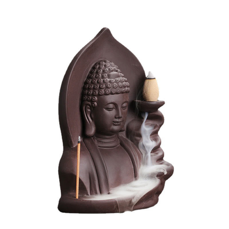 ATELIER-TIBET Brûleur d’Encens à Reflux Bouddha en Argile Pourpre – Design Lotus