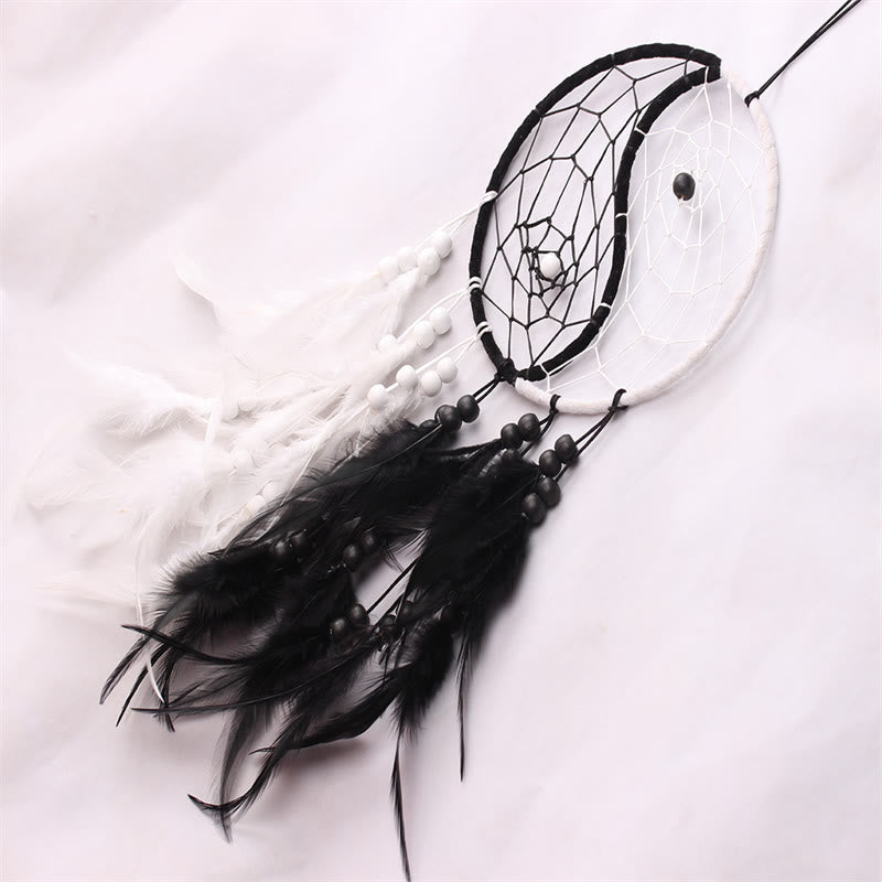 ATELIER-TIBET Attrape-rêves Yin Yang Filet circulaire avec plumes Décoration d'équilibre