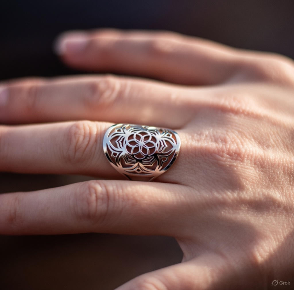 ATELIER-TIBET – Bague “Fleur de Mandala” en Acier Inoxydable – Harmonie Symbolique & Élégance Intérieure