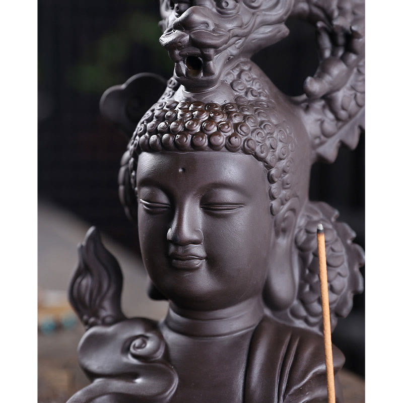 ATELIER-TIBET – Porte-Encens Bouddha Dragon en Argile Pourpre 10,5 cm pour Méditation