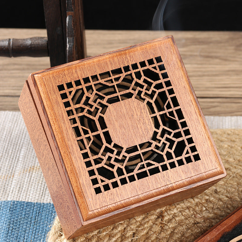 ATELIER-TIBET Brûleur d’Encens en Bois de Santal à Double Couche – Motif Ajouré (9,5 cm)