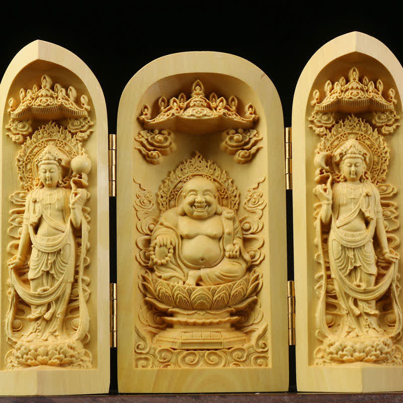 ATELIER-TIBET Autel Spirituel Sculpté en Bois de Buis pour Méditation et Prière