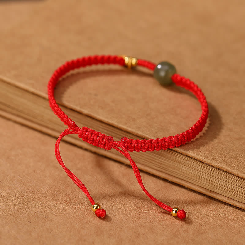 ATELIER-TIBET – Bracelet Ajustable en Jade Hetian Rouge 7 × 8 mm & Fil Tressé