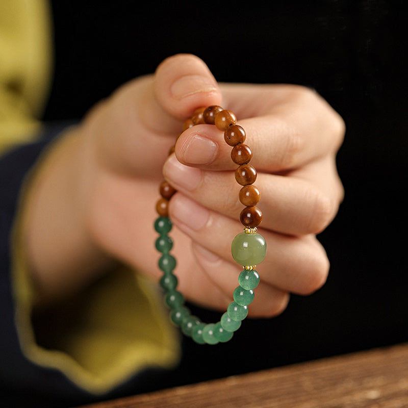 ATELIER-TIBET Bracelet Kukui Bodhi & Jade de Hetian – Perles 6 mm, Élégance Naturelle