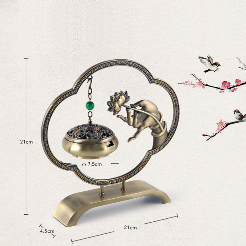 ATELIER-TIBET | Brûleur d’Encens Ni Hua Na Fu en Laiton – Sculpture Lotus Porte-Bonheur