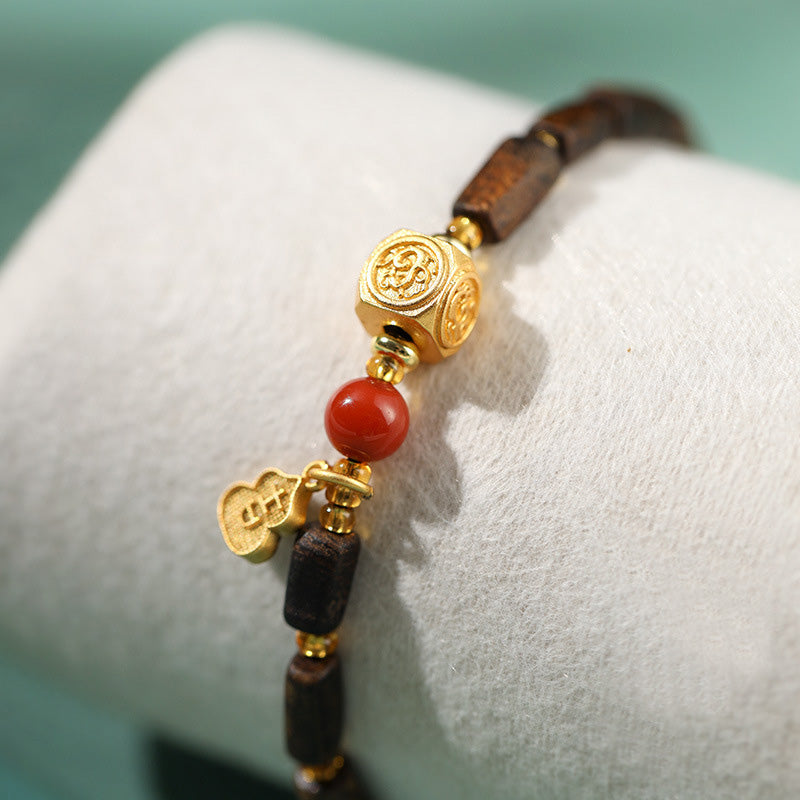 ATELIER-TIBET Bracelet Dalagan Sculpté – Bois d’Agar de Kalimantan, Argent S925 & Pierres Naturelles