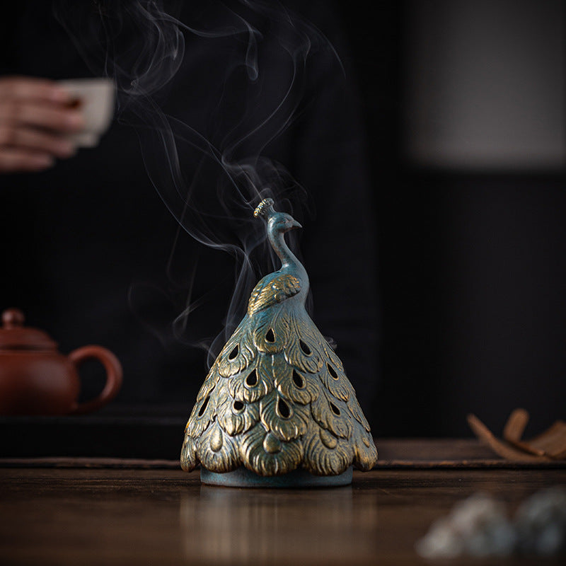 ATELIER-TIBET | Brûleur d’Encens Paon en Céramique – Sculpture Élégante Artisanale