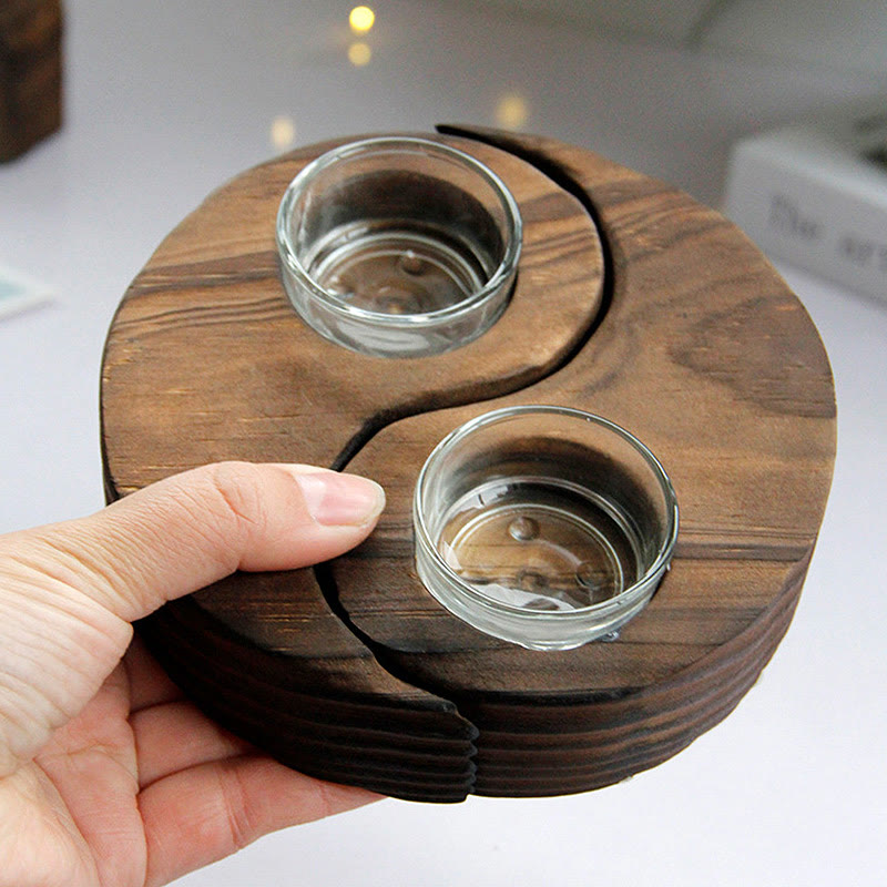 ATELIER-TIBET Porte Bougie Yin Yang en Bois pour Autel Spirituel