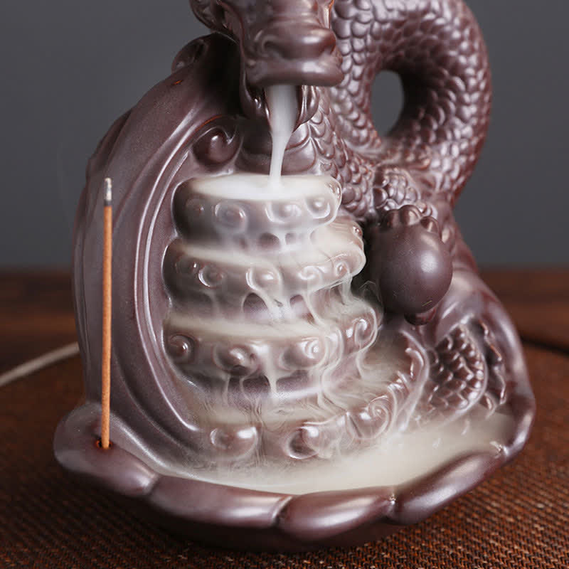 ATELIER-TIBET Brûleur d'encens en céramique à motif de dragon