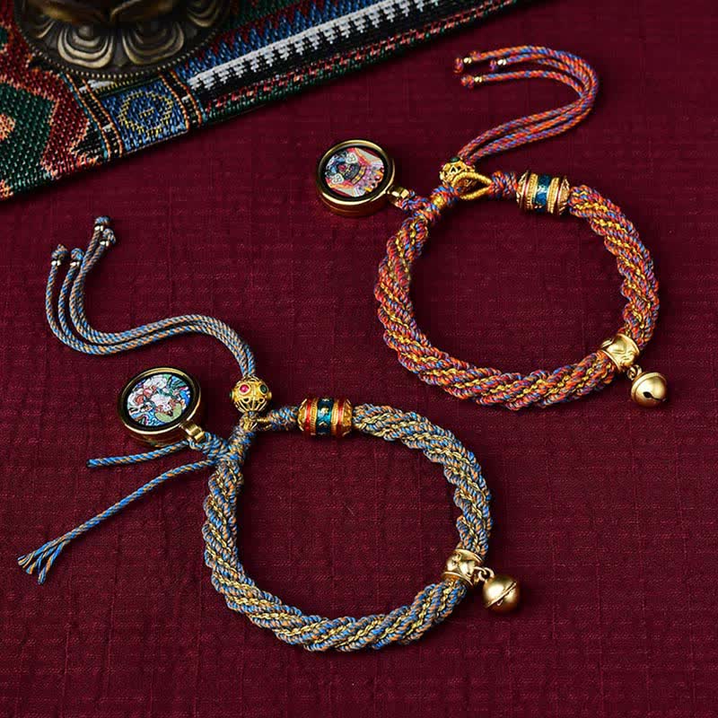 ATELIER-TIBET – Bracelet de Prière Tibétain Thangka en Fil Rouge, Protection & Chance
