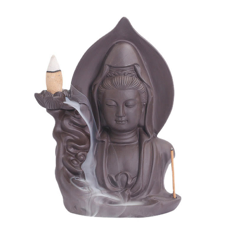 ATELIER-TIBET Brûleur d’Encens à Reflux Bouddha en Argile Pourpre – Design Lotus