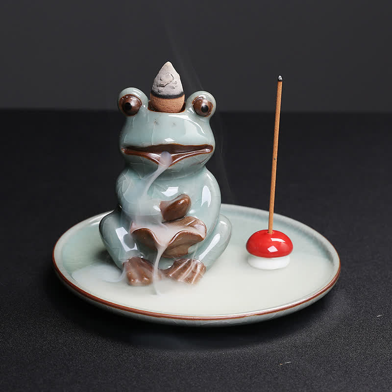 ATELIER-TIBET Brûleur d’Encens Céramique Grenouille de Méditation Zen